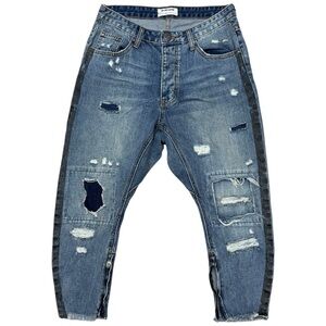 One Teaspoon Kingpins Jeans Size 26, Royale Wash Distressed Patchwork Crop
